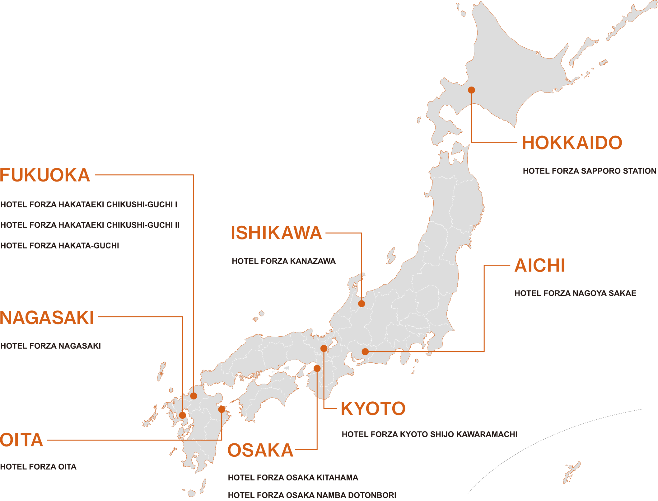 日本全国11家FORZA酒店地图